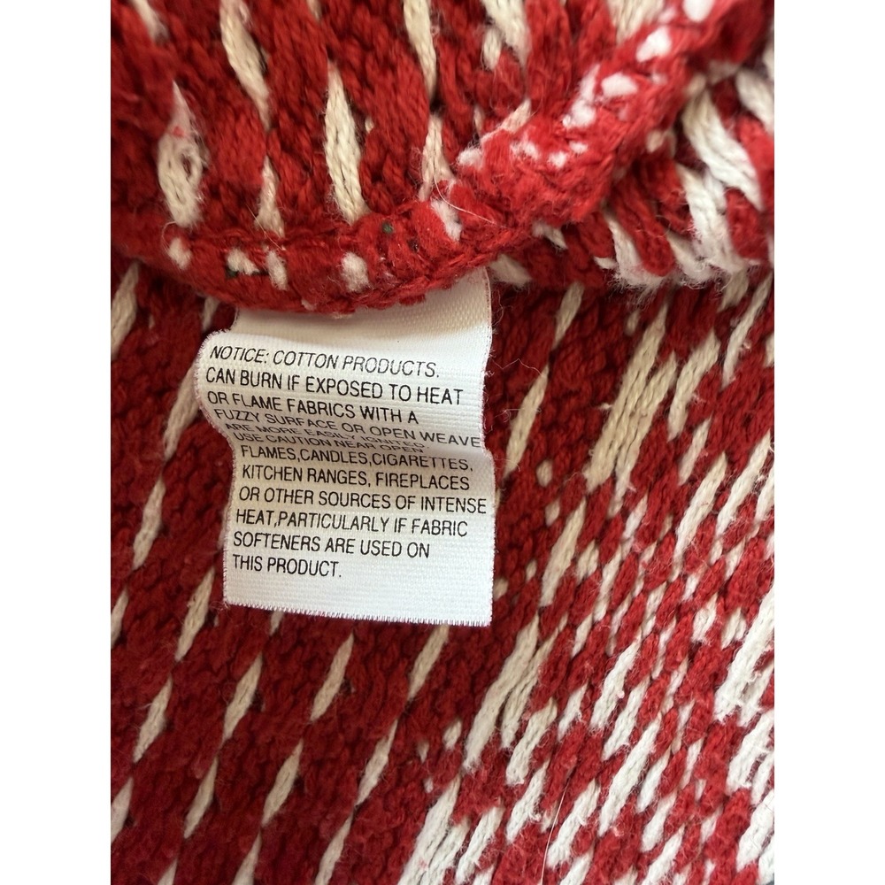 LL‎ Bean Womens Sweater L XL Red Fair Isle Nordic 1/4 Button Cotton Heavy - Picture 8 of 10